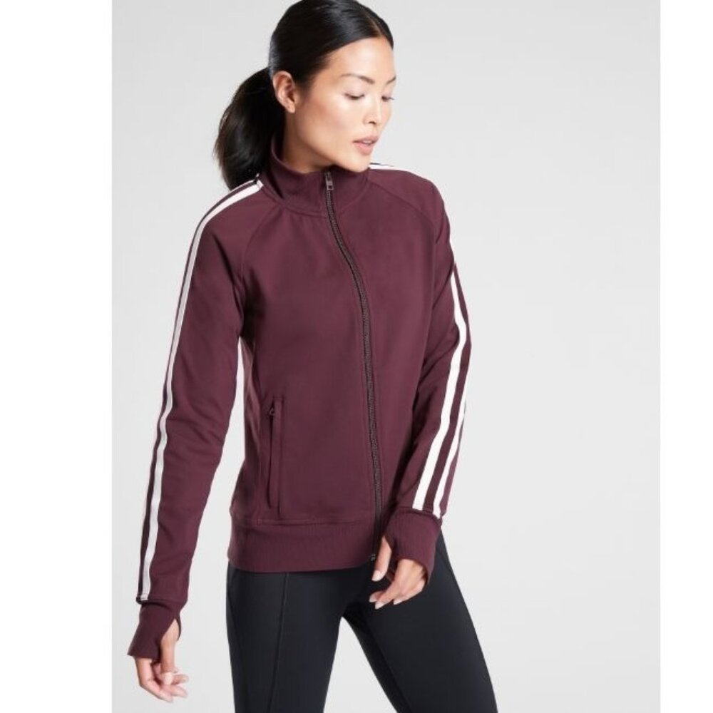Athleta Circa Zip Up Track Jacket M Burgundy Athleisure Sporty Activewear NWT